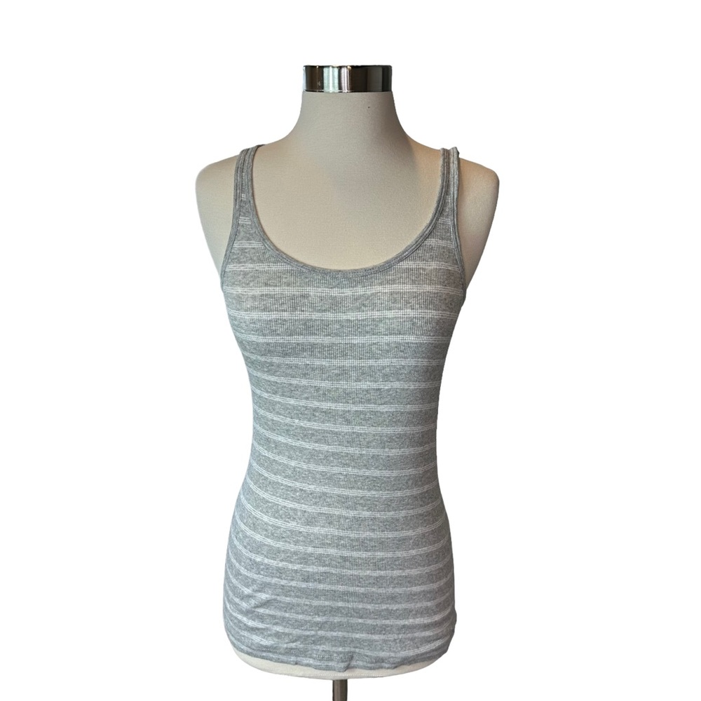 Vince Tank Top Womens Stretch Striped Sleeveless Pima Cotton Gray Medium